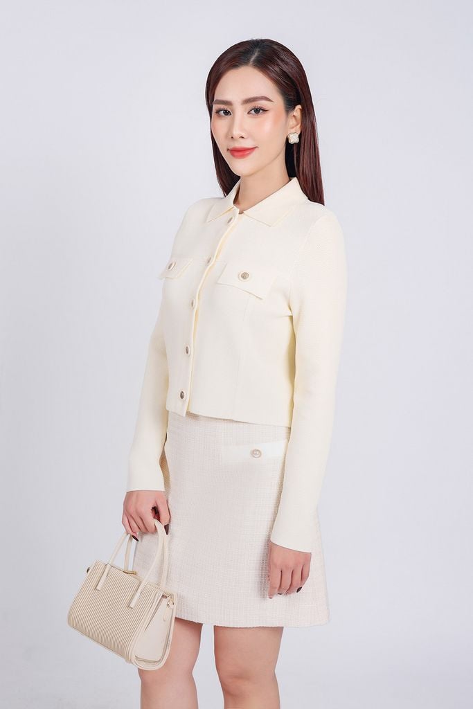 FOL454 - Áo len thời trang cao cấp dáng suông cổ đức ngực áo có túi ốp giả phối khuy đá cao cấp - PANTIO