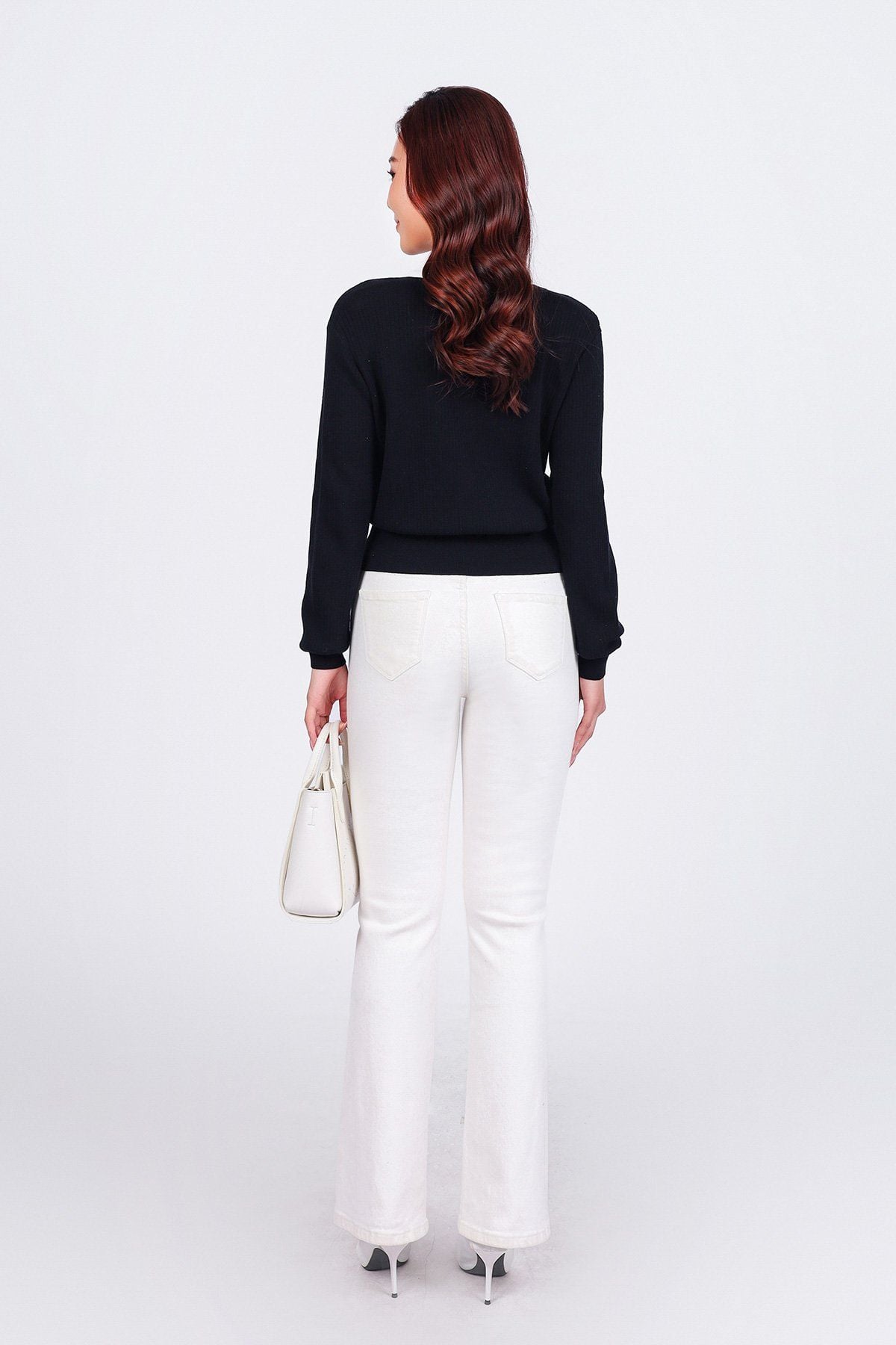 FOL464 - Áo len thời trang cao cấp dáng suông cổ đức ngực áo hoạ tiết kẻ ngang gấu áo bo ôm co giãn khoá thân trước - PANTIO