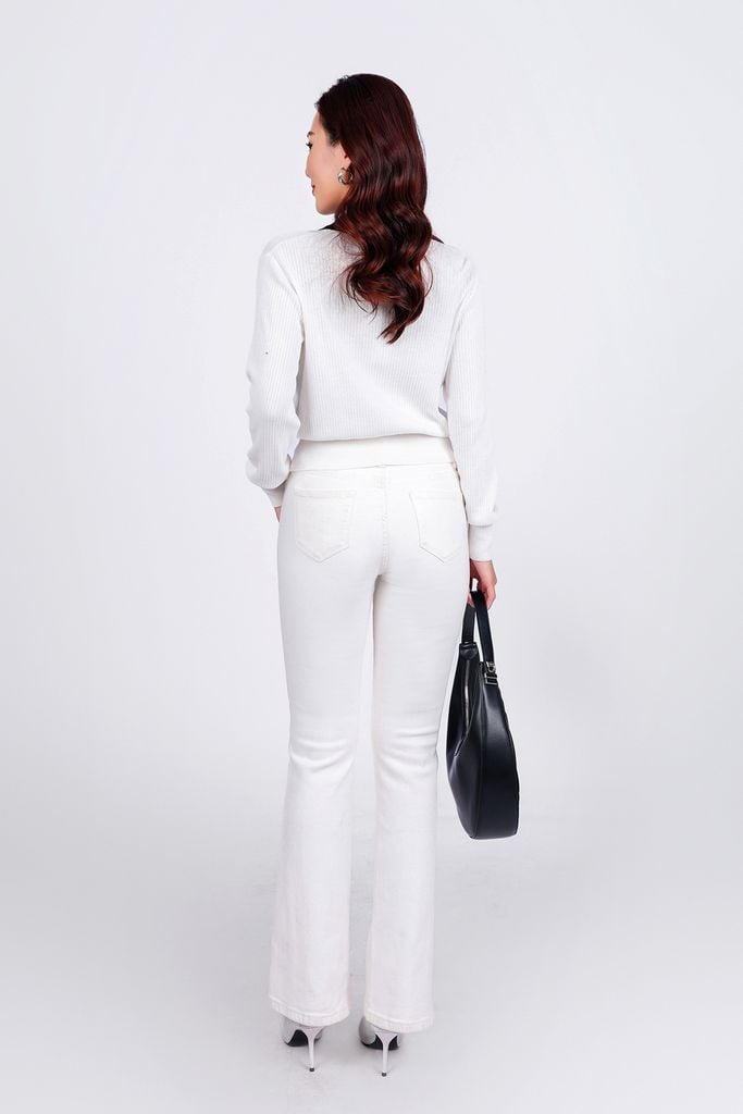 FOL464 - Áo len thời trang cao cấp dáng suông cổ đức ngực áo hoạ tiết kẻ ngang gấu áo bo ôm co giãn khoá thân trước - PANTIO