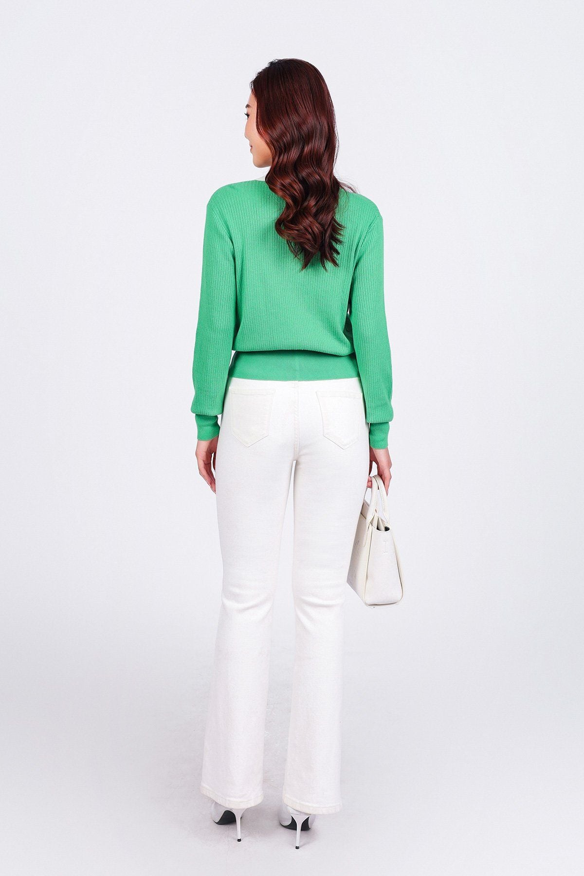 FOL464 - Áo len thời trang cao cấp dáng suông cổ đức ngực áo hoạ tiết kẻ ngang gấu áo bo ôm co giãn khoá thân trước - PANTIO