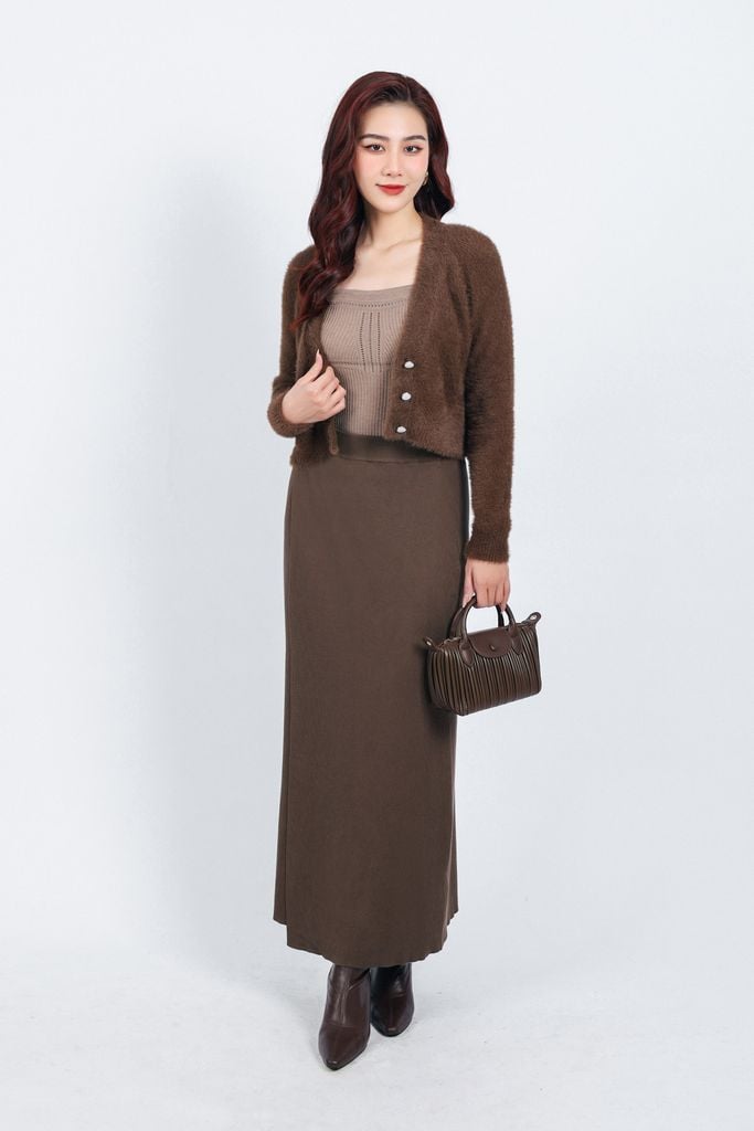 FOL465 - Áo khoác len lông mềm thời trang cao cấp dáng ôm cổ xẻ V cài khuy trước - PANTIO