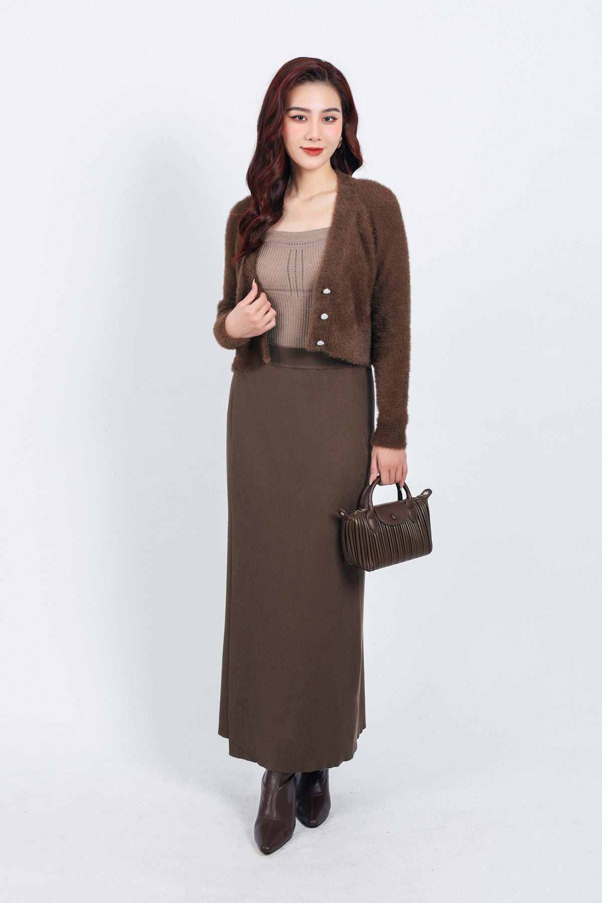 FOL465 - Áo khoác len lông mềm thời trang cao cấp dáng ôm cổ xẻ V cài khuy trước - PANTIO