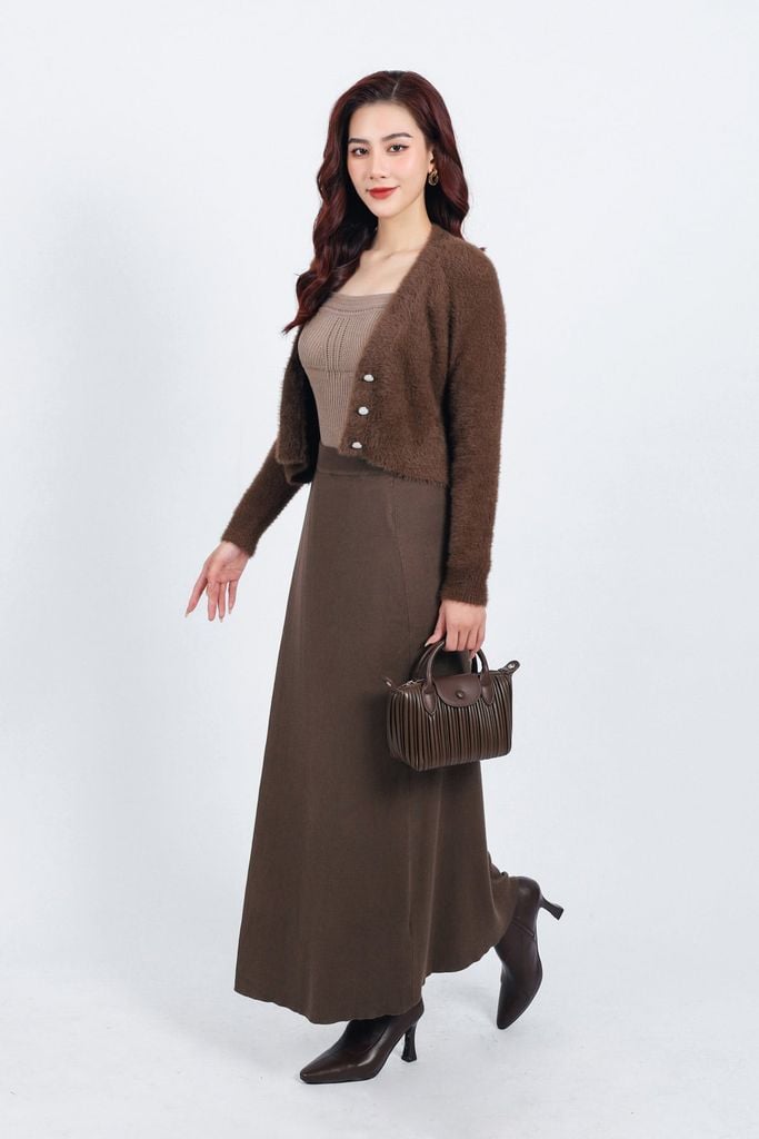 FOL465 - Áo khoác len lông mềm thời trang cao cấp dáng ôm cổ xẻ V cài khuy trước - PANTIO