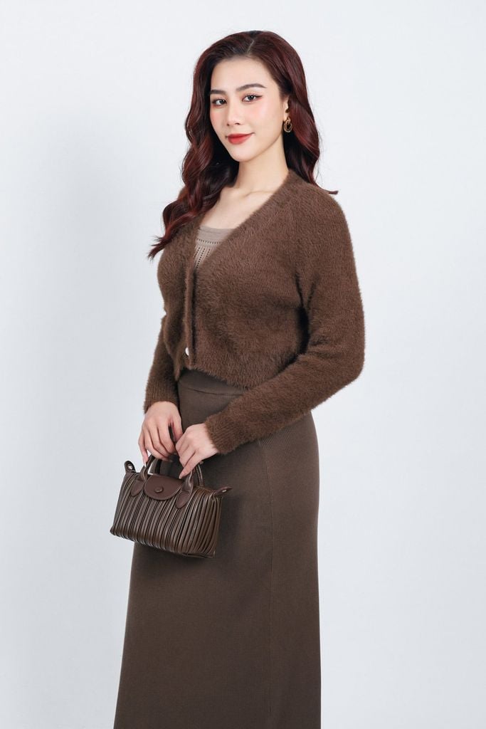 FOL465 - Áo khoác len lông mềm thời trang cao cấp dáng ôm cổ xẻ V cài khuy trước - PANTIO