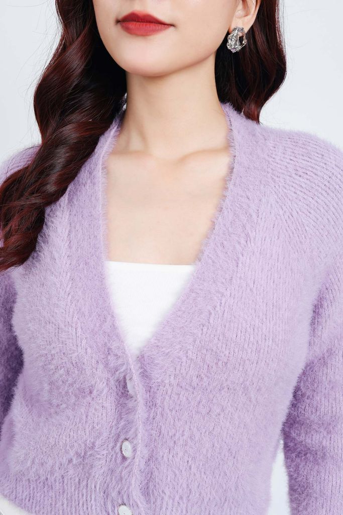 FOL465 - Áo khoác len lông mềm thời trang cao cấp dáng ôm cổ xẻ V cài khuy trước - PANTIO