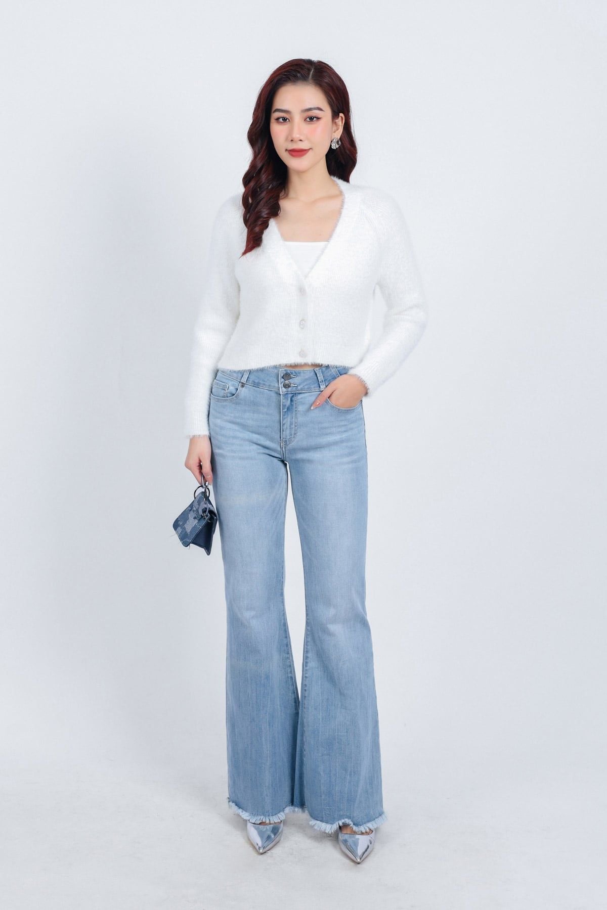 FOL465 - Áo khoác len lông mềm thời trang cao cấp dáng ôm cổ xẻ V cài khuy trước - PANTIO