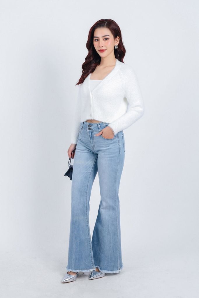 FOL465 - Áo khoác len lông mềm thời trang cao cấp dáng ôm cổ xẻ V cài khuy trước - PANTIO