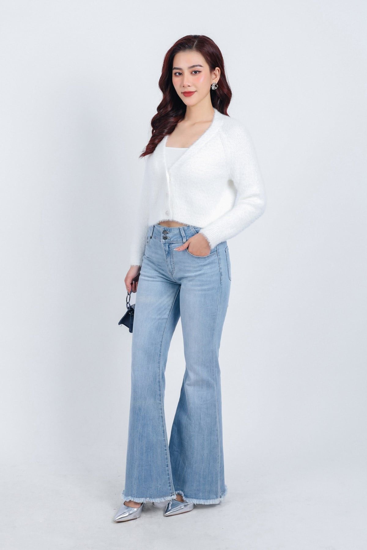 FOL465 - Áo khoác len lông mềm thời trang cao cấp dáng ôm cổ xẻ V cài khuy trước - PANTIO