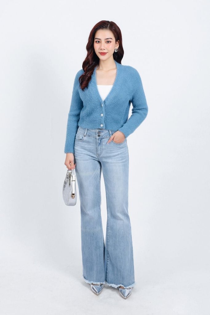 FOL465 - Áo khoác len lông mềm thời trang cao cấp dáng ôm cổ xẻ V cài khuy trước - PANTIO