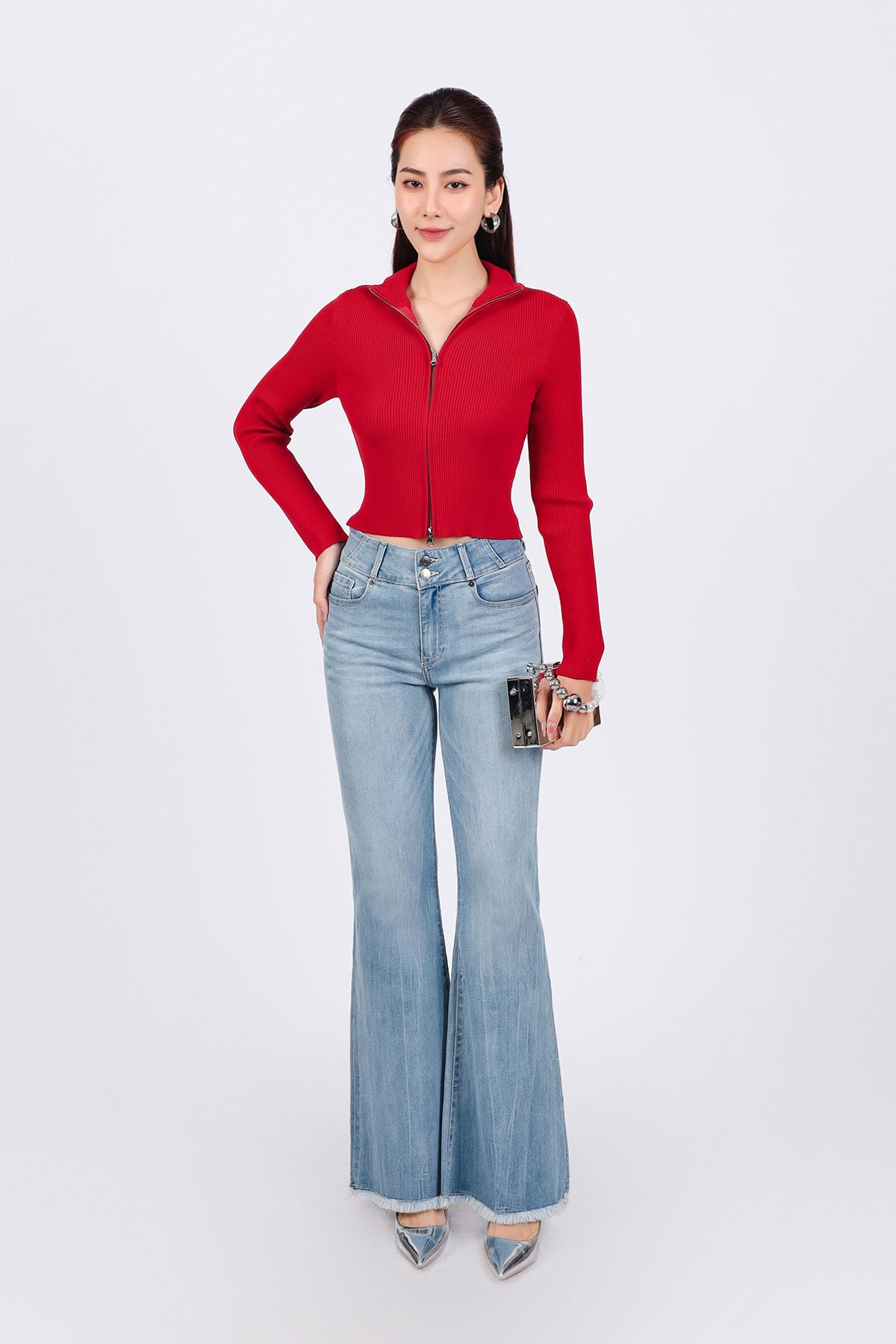 FOL468 - Áo len thời trang cao cấp dáng ôm cổ kiểu phối khoá kim loại - PANTIO