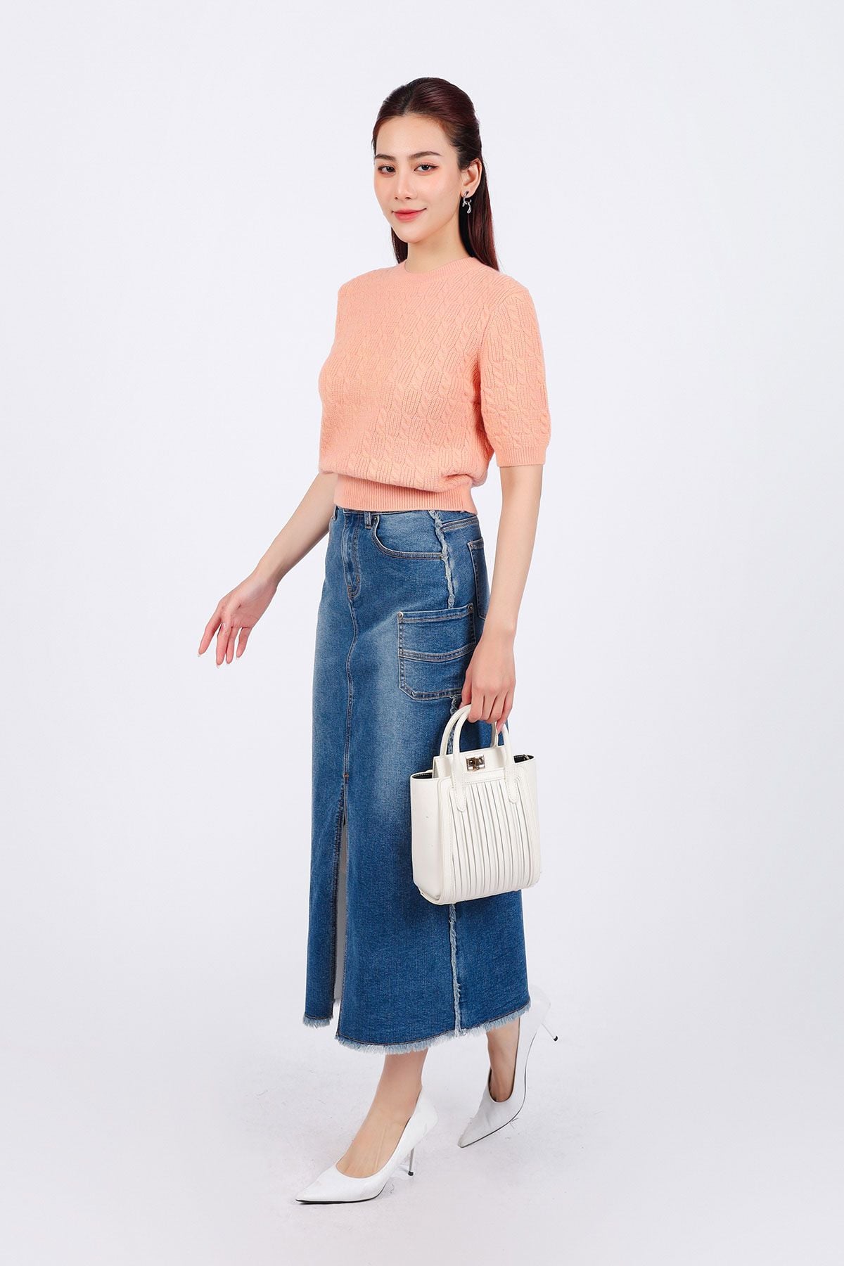 FOL476 - Áo len thời trang cao cấp dáng ôm ngắn cổ tròn tay lỡ trơn màu - PANTIO