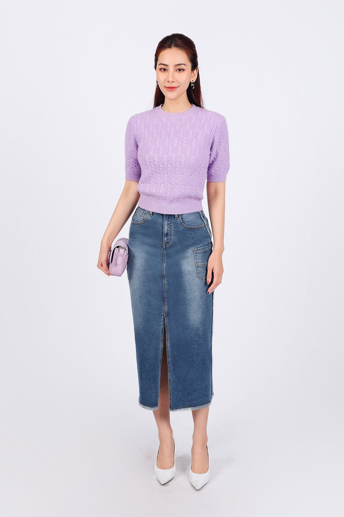 FOL476 - Áo len thời trang cao cấp dáng ôm ngắn cổ tròn tay lỡ trơn màu - PANTIO