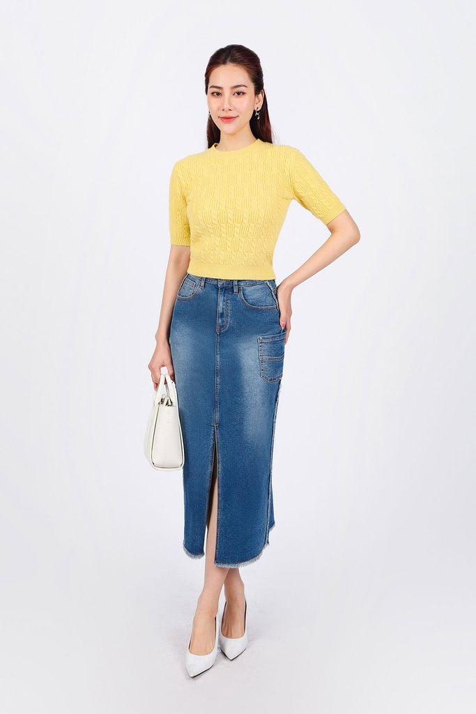 FOL476 - Áo len thời trang cao cấp dáng ôm ngắn cổ tròn tay lỡ trơn màu - PANTIO