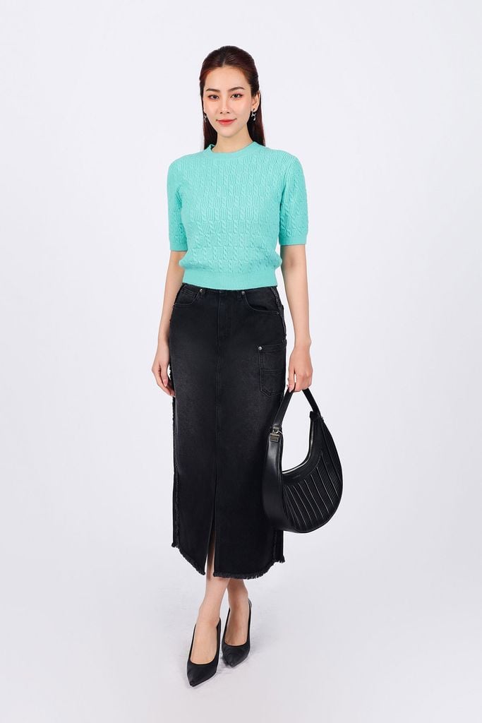 FOL476 - Áo len thời trang cao cấp dáng ôm ngắn cổ tròn tay lỡ trơn màu - PANTIO