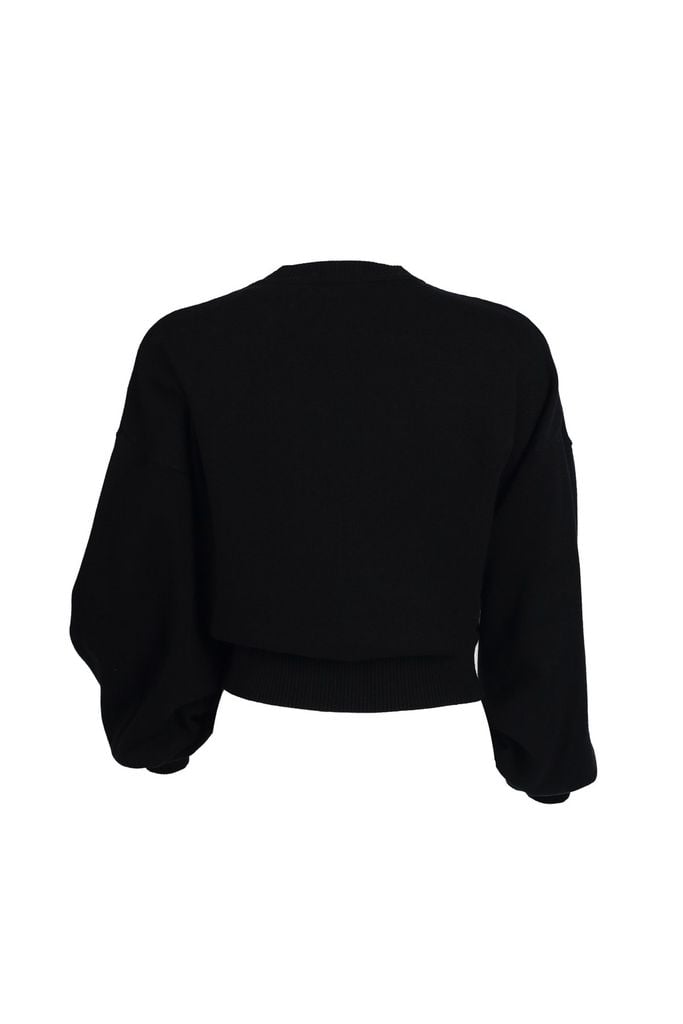 FOL510 - Áo len dáng croptop, tay dài bồng bo cửa tay, thêu logo, bo gấu, bo cổ, vai trễ - JAN.