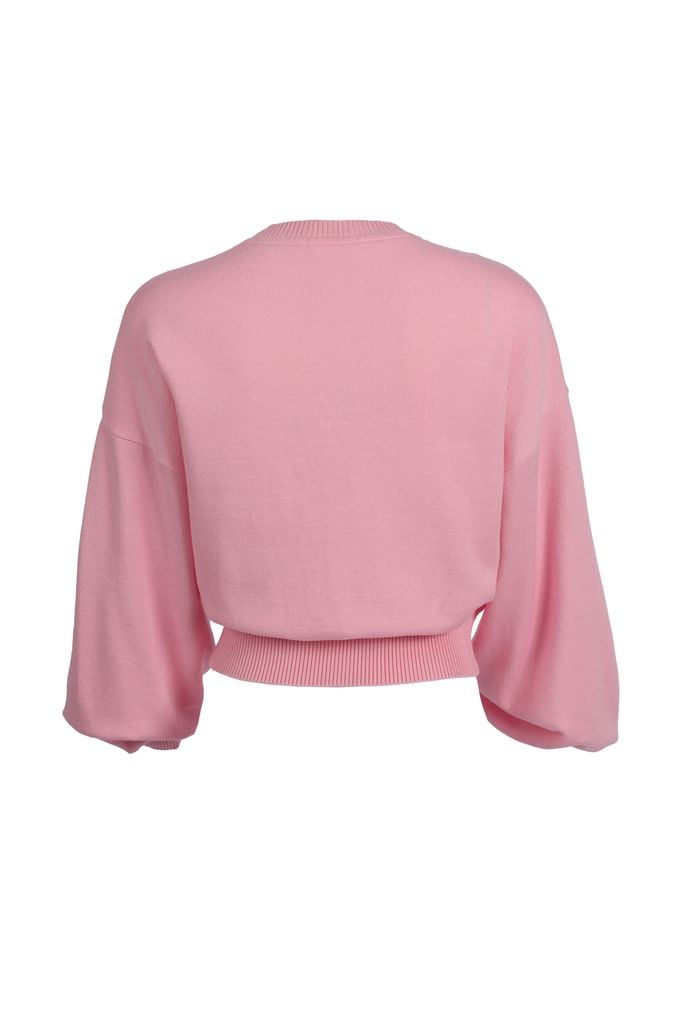 FOL510 - Áo len dáng croptop, tay dài bồng bo cửa tay, thêu logo, bo gấu, bo cổ, vai trễ - JAN.