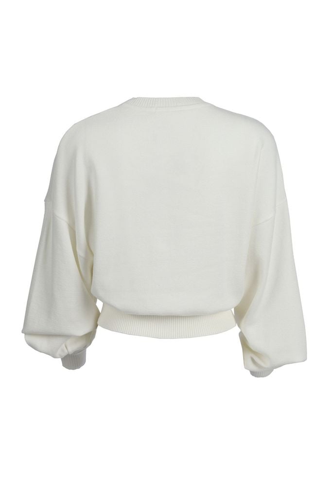 FOL510 - Áo len dáng croptop, tay dài bồng bo cửa tay, thêu logo, bo gấu, bo cổ, vai trễ - JAN.