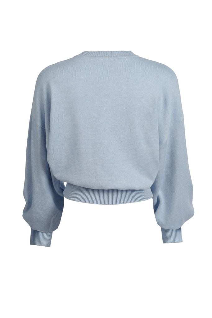 FOL510 - Áo len dáng croptop, tay dài bồng bo cửa tay, thêu logo, bo gấu, bo cổ, vai trễ - JAN.