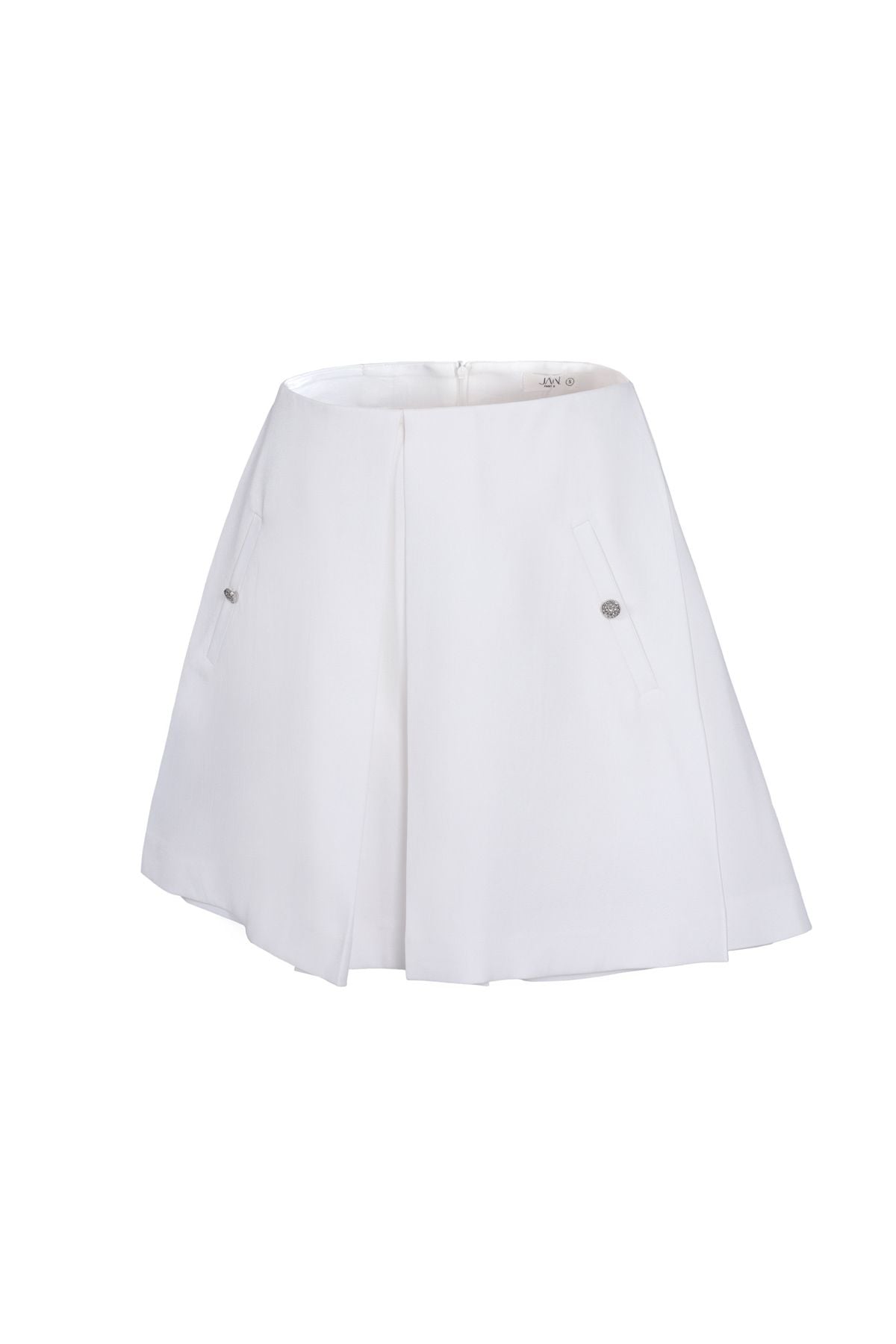 FQN9382 - Quần short dáng A, túi cơi giả đính cúc, khóa thân sau, cạp liền, ly súp to thân trước giả váy - JAN.