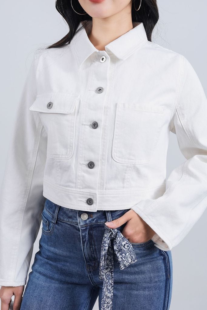 FVO055 - Áo khoác denim dạo phố cổ đức có túi hộp thân áo - PANTIO