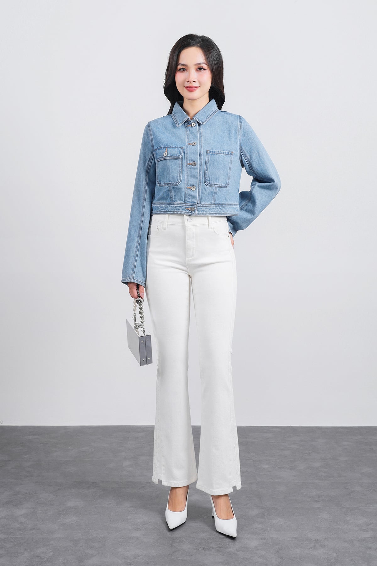 FVO055 - Áo khoác denim dạo phố cổ đức có túi hộp thân áo - PANTIO