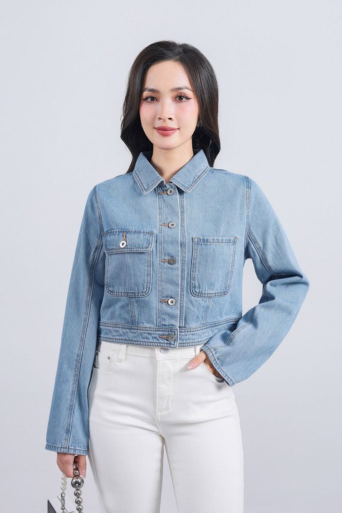 FVO055 - Áo khoác denim dạo phố cổ đức có túi hộp thân áo - PANTIO