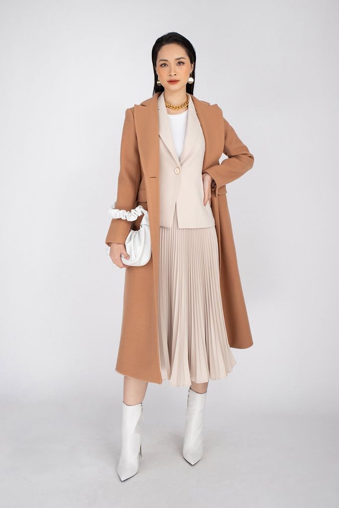 Áo măng-tô chất liệu dạ dáng suông cổ 2 ve cúc cài FAM9490 - PANTIO