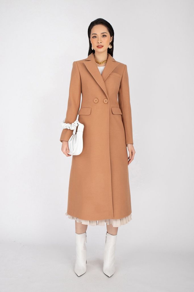 Áo măng-tô chất liệu dạ dáng suông cổ 2 ve cúc cài FAM9490 - PANTIO