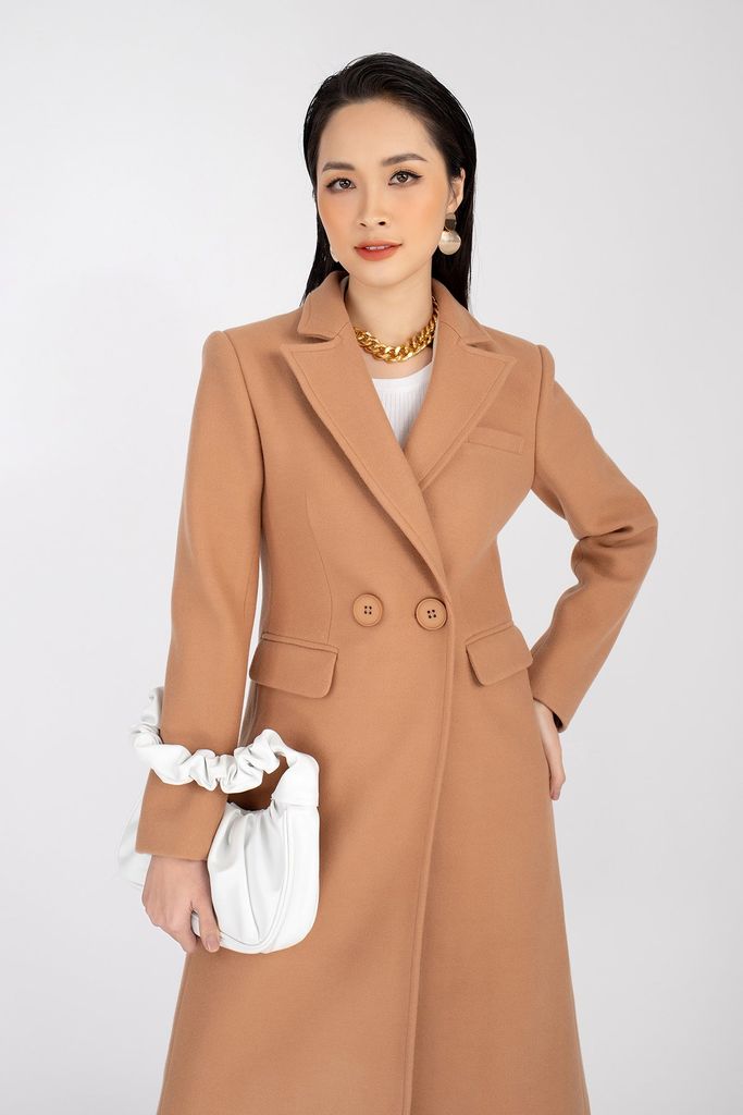 Áo măng-tô chất liệu dạ dáng suông cổ 2 ve cúc cài FAM9490 - PANTIO