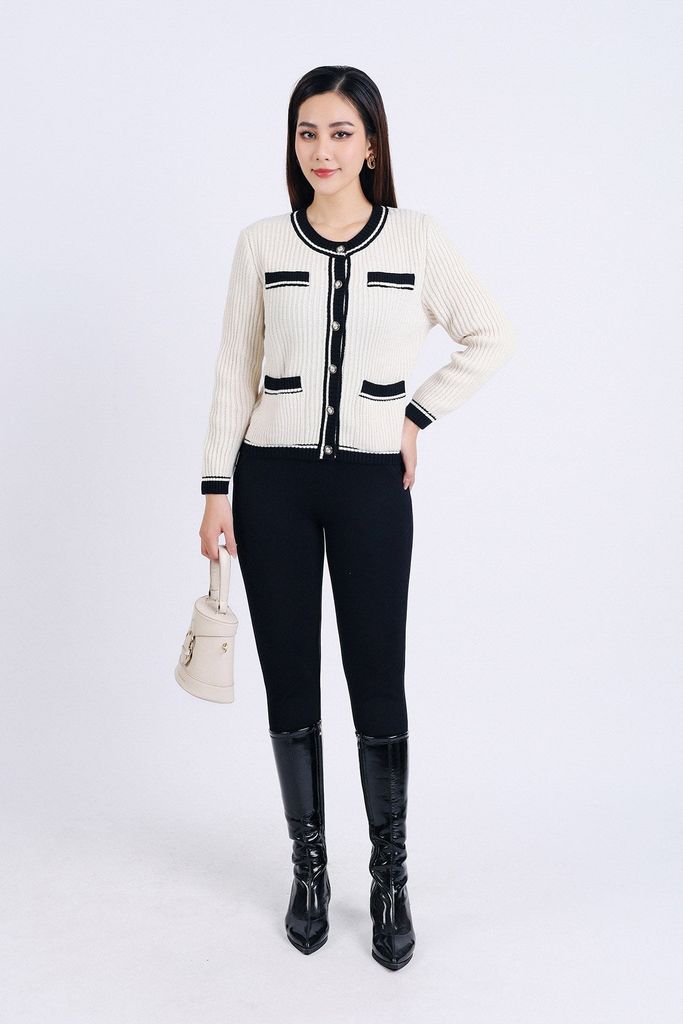 FOL407 - Áo len thời trang cao cấp dáng suông cổ tròn có túi áo cài khuy thân trước - PANTIO