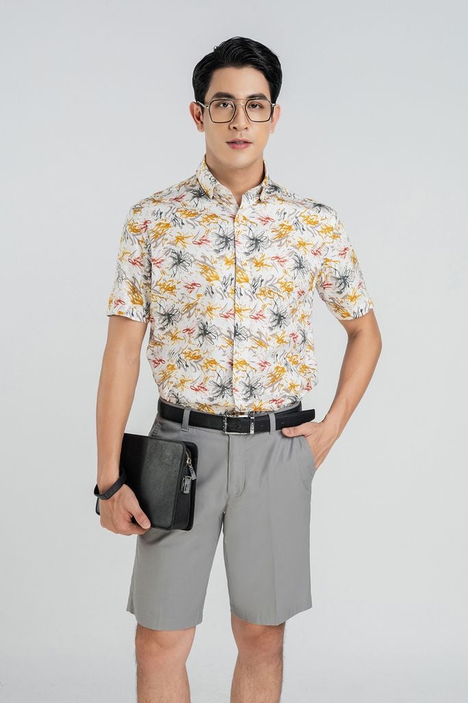 MSC3064 - Áo sơ mi nam vải hoạ tiết form Casual Fit kiểu dáng ngắn tay - PANTIO