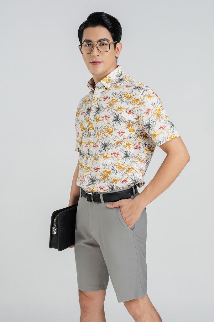 MSC3064 - Áo sơ mi nam vải hoạ tiết form Casual Fit kiểu dáng ngắn tay - PANTIO