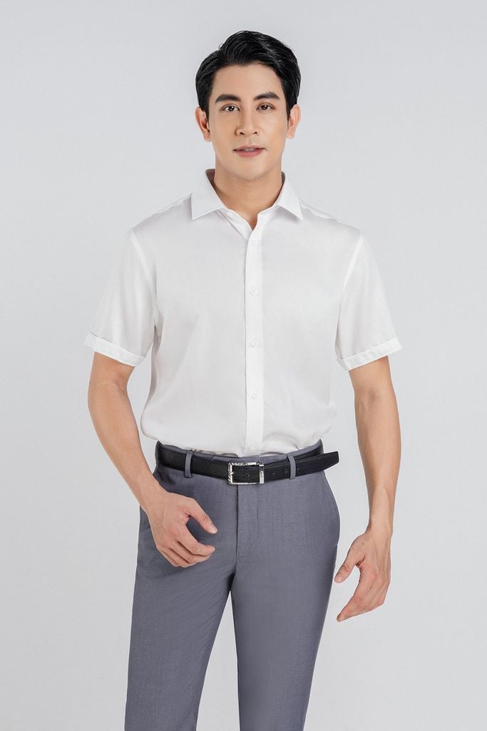 MSO3065 - Áo sơ mi nam vải trơn màu form Slim Fit kiểu dáng ngắn tay - PANTIO