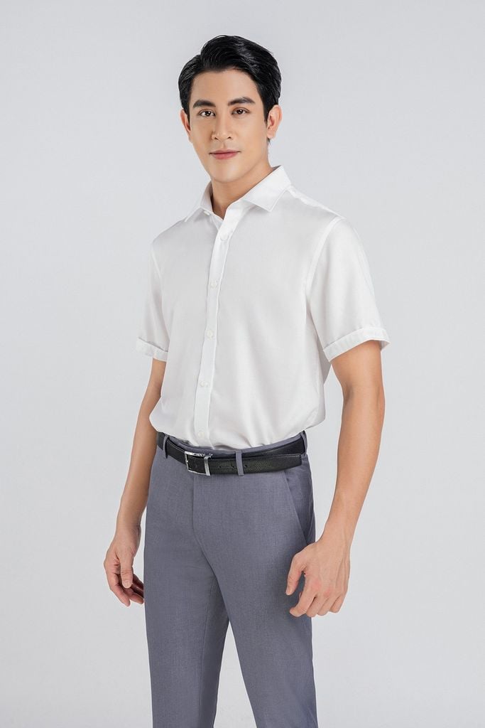 MSO3065 - Áo sơ mi nam vải trơn màu form Slim Fit kiểu dáng ngắn tay - PANTIO