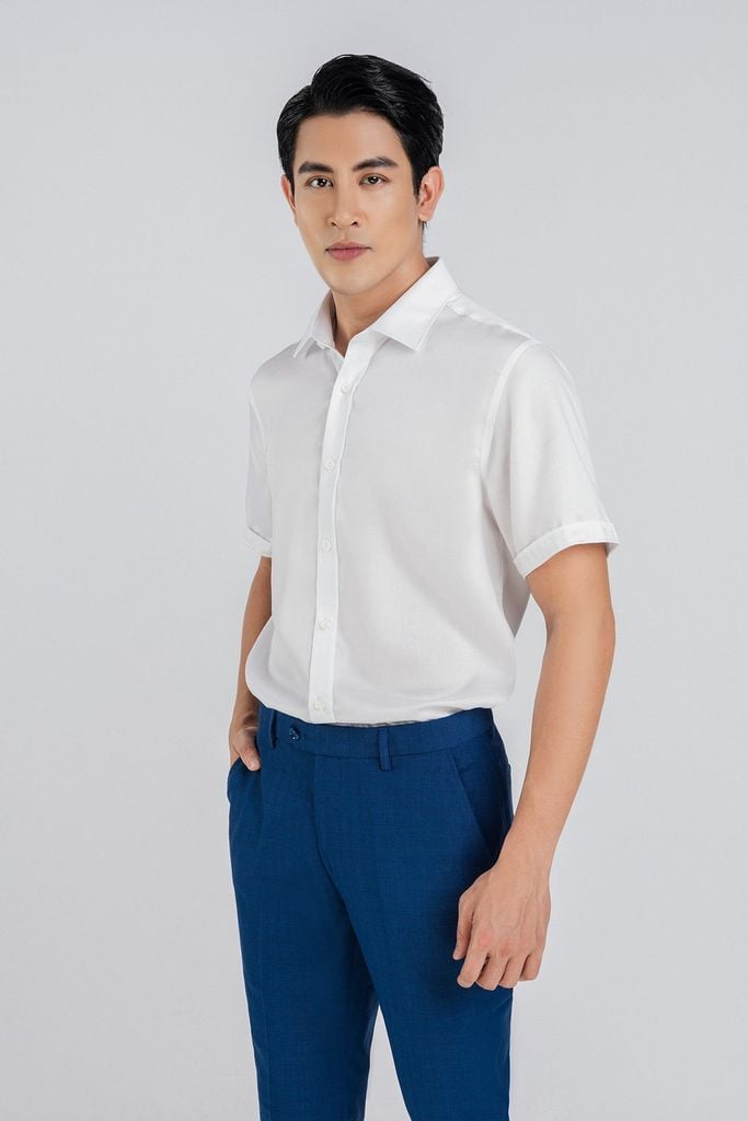 MSO3065 - Áo sơ mi nam vải trơn màu form Slim Fit kiểu dáng ngắn tay - PANTIO