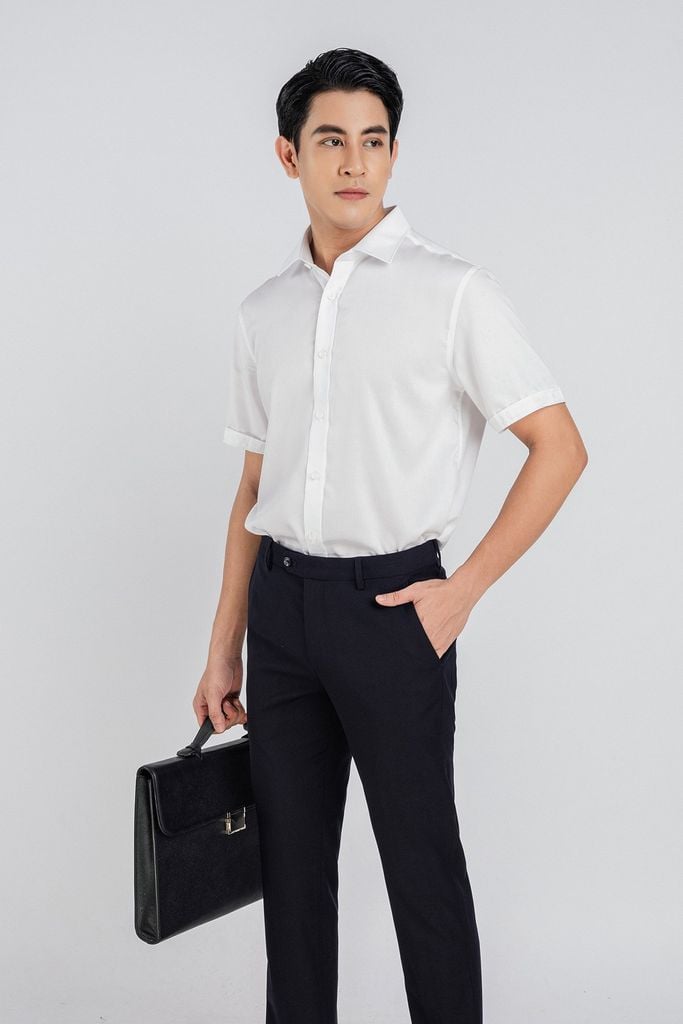 MSO3065 - Áo sơ mi nam vải trơn màu form Slim Fit kiểu dáng ngắn tay - PANTIO