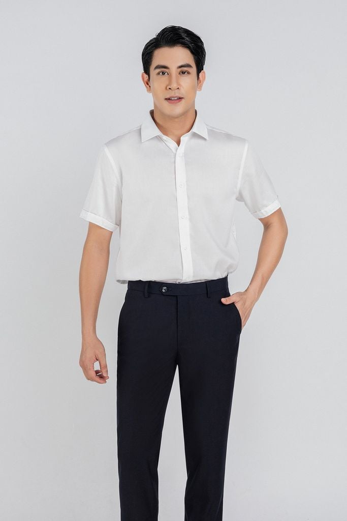 MSO3065 - Áo sơ mi nam vải trơn màu form Slim Fit kiểu dáng ngắn tay - PANTIO