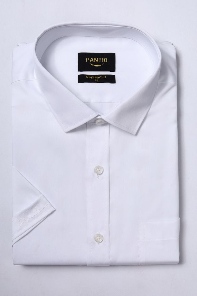 MSO3067 - Áo sơ mi nam vải trơn màu có túi ngực trái form Regular Fit kiểu dáng ngắn tay - PANTIO