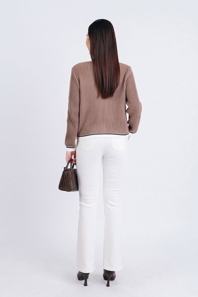 FOL407 - Áo len thời trang cao cấp dáng suông cổ tròn có túi áo cài khuy thân trước - PANTIO