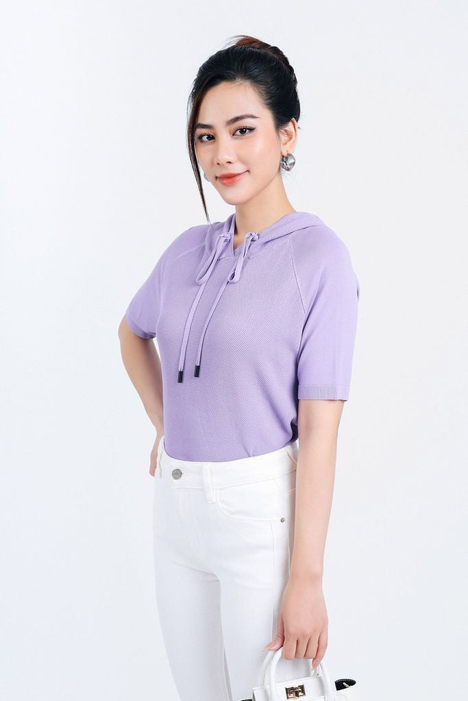 FOL429 - Áo len thời trang cao cấp dáng suông có mũ cổ phối dây rút buộc - PANTIO