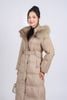 FMV055 - Áo khoác lông vũ cao cấp dáng suông dài có mũ viền lông mềm thân áo có túi hai bên kèm dây đai tạo kiểu - PANTIO