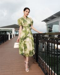 Đầm công sở gam màu nhiệt đới họa tiết loang May10