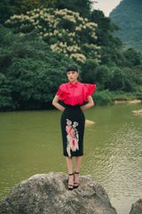Áo sơ mi lụa tay bồng