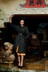 Áo khoác măng tô dạ tweed phối nhung
