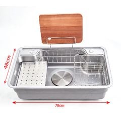 Chậu Rửa Chén Bát Inox 304 1 Hố Cỡ Lớn BRODA 7848K, KT 78*46*23
