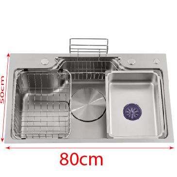 Chậu Rửa Chén Bát Inox 304 1 Hố Cỡ Lớn kt 80x50cm FAHKLER