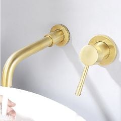 Vòi lavabo âm tường nóng lạnh mầu vàng mờ FAHKLER B300R