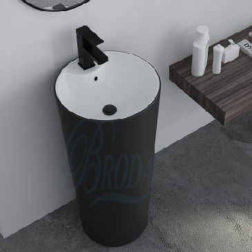 Lavabo Trụ Liền Khôi Mầu Đen Trắng Liền Vòi 1130-1 BRODA
