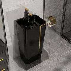 LAVABO LIỀN KHỐI MẦU ĐEN VIỀN VÀNG FAHKLER