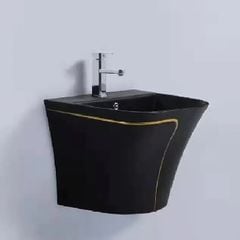 Lavabo Treo Liền Khối Mầu Đen Viền Vàng BRODA